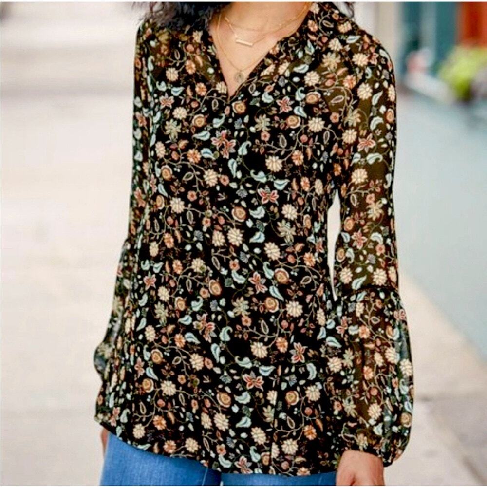 Soft Surroundings Elia Blouse Top Floral Dark Romantic Fairy Boho Black Size SP